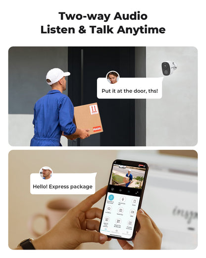 H.VIEW PIR Battery Powered Camera Wireless Outdoor, 2K 3MP WiFi Security Camera with Spotlight Siren, 2-Way Audio, Waterproof