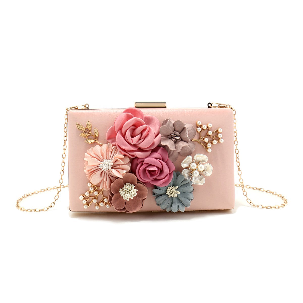 Pearl Clutch Bags Pink Color Girl Best Gift Evening Bags Flower Handmade Style Party Wedding Chian Shoulder Handbags For Luxury