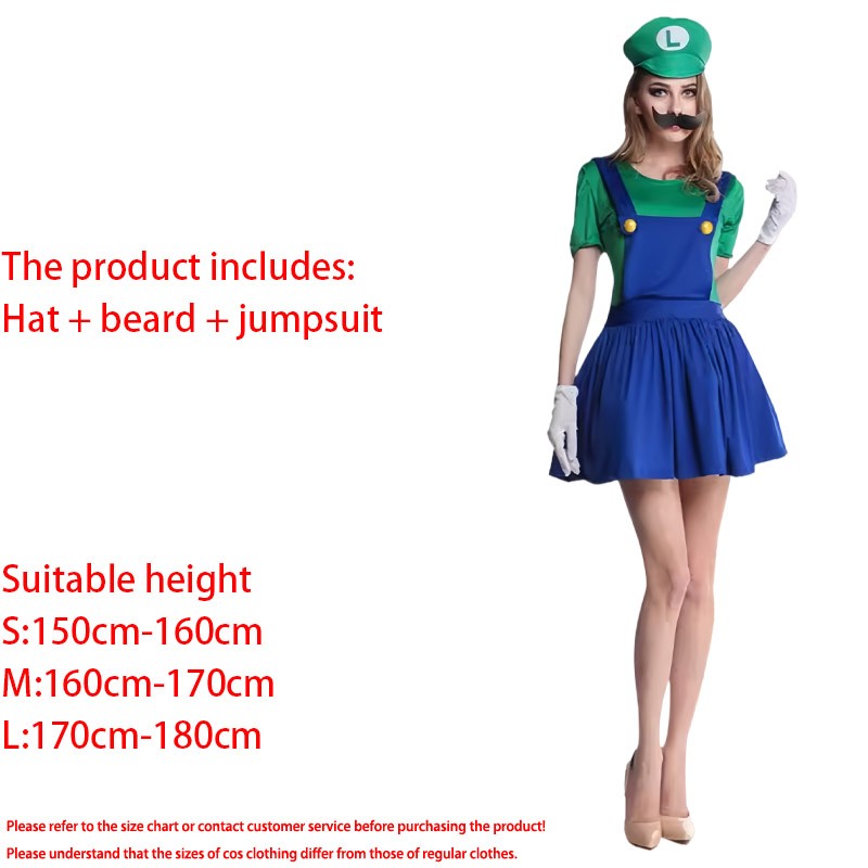 Game Marios Super Luigi Brothers Uniform Set Cosplay Costumes Funny Anime Adult Men Jumpsuit Woman Dress Halloween Costume