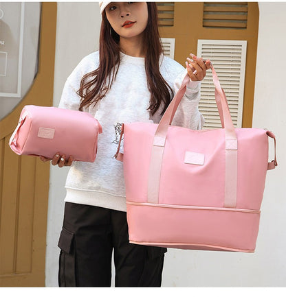 2Pc Multifunctional Travel Duffel Women Weekend Tote Bag Expandable Luggage Handbag Trip Carry On Pack Sports Gym Crossbody Bags