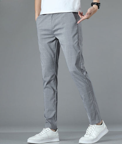Male Suit Trousers Check Cooling Ice Silk Plaid Straight Up Clothes Offer Slacks Designer Men's Summer Pants Fabric 2025 Classic