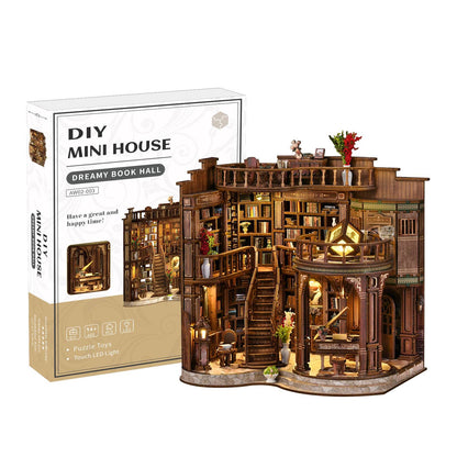 3D Retrô Sonhador Sala de Livros DIY Casas de Madeira em Miniatura Kits Decoração de Mesa para Adultos Presentes de Natal Artesanais