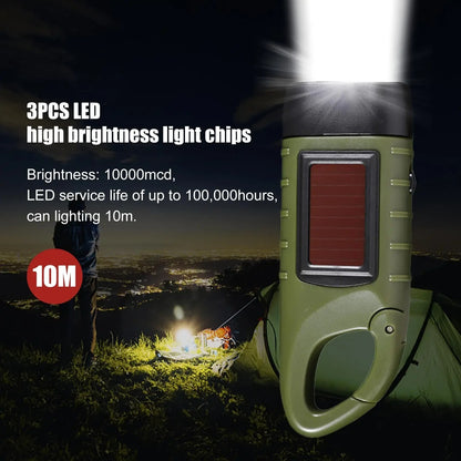 Solar Led Flashlights Portable Hand Cranked Dynamo Torch for Outdoor Riding Camping Power Hiking Long-range Emergency Lantern
