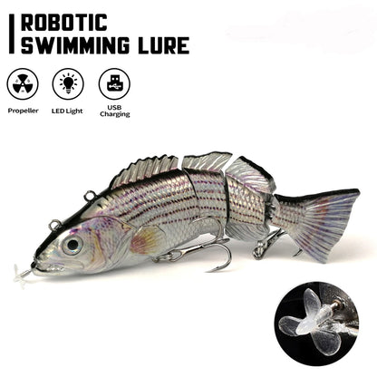 Iscas Robóticas de Natação 130mm 4 Segmentos Swimbait 35/54g Pesca Auto Elétrica Wobblers Recarregável USB Luz LED Para Baixo e Lúcio