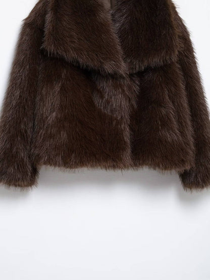 KONDALA Women Brown Faux Fur Jacket Fall Winter Jacket Lapel Loose Jacket 2025 Fashion High Street Elegant Female Jacket Coat