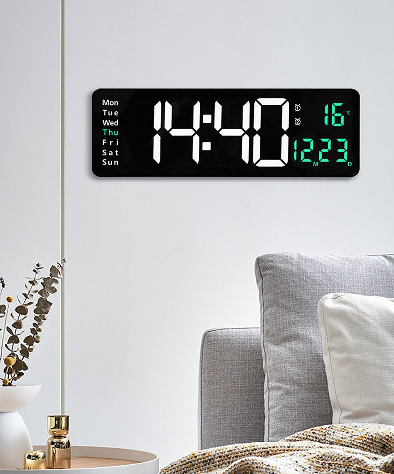 Large Digital Wall Clock Temp Date Week Display Remote Control Power Off Memory Table Clock Wall-mounted Dual Alarms LED Clocks