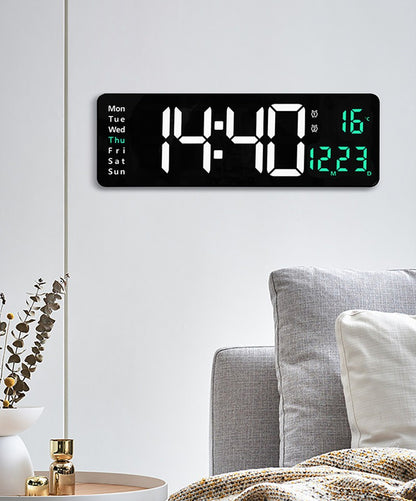 Large Digital Wall Clock Temp Date Week Display Remote Control Power Off Memory Table Clock Wall-mounted Dual Alarms LED Clocks