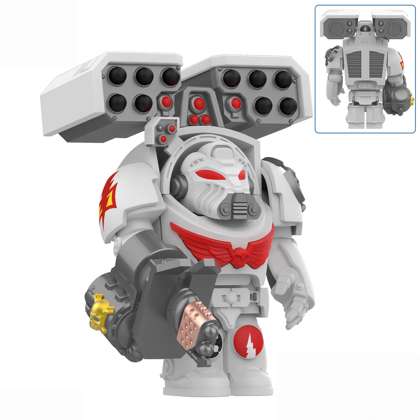 Medieval Knights War 10cm Poseable Collectible 40K Figure - Blue-Gold Armor Skull Face Design