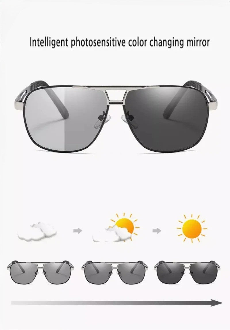 Men Night Vision Polarized Photochromic Sunglasses Aviator Style Yellow Color Change Lenses Driving Sun Glasses