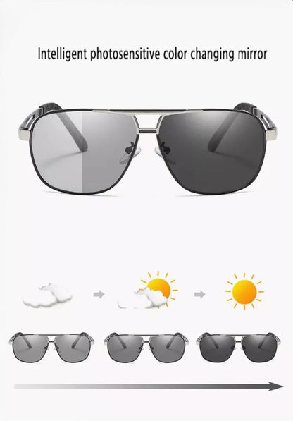 Men Night Vision Polarized Photochromic Sunglasses Aviator Style Yellow Color Change Lenses Driving Sun Glasses