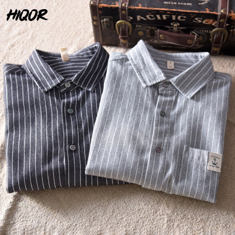 HIQOR 2025 New In 100% Cotton Long Sleeve Men's Shirt Loose Man Business Casual Shirts Classic Striped Male Social Dress Shirts