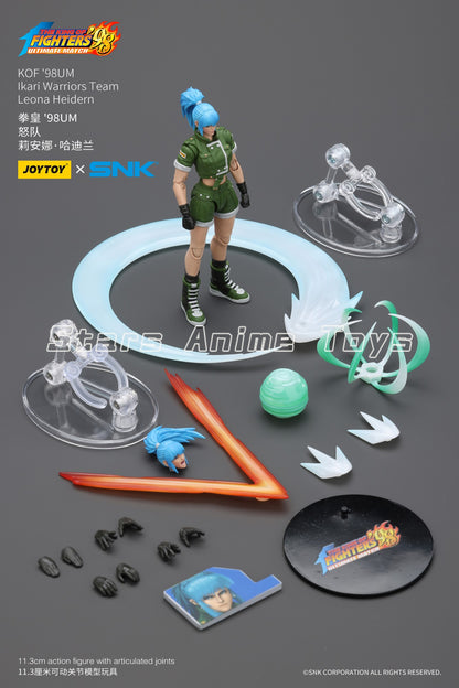 Original JOYTOY 1/18 Action Figure SNK KOF'98UM Ikari Warriors Team Leona Heidern/Ralf Jones/Clark Still Modelo de Brinquedo