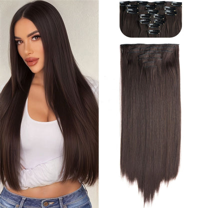 Cabelo Liso Comprido 16 Clipes 7 Pçs/Conjunto de Apliques de Cabelo Sintético Natural Loiro Preto Resistente ao Calor 2026