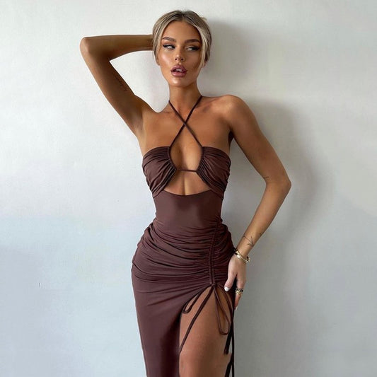 Sleeveless Sexy Female Midi Backless Dresses Slim Night Club Party Women's Dress
