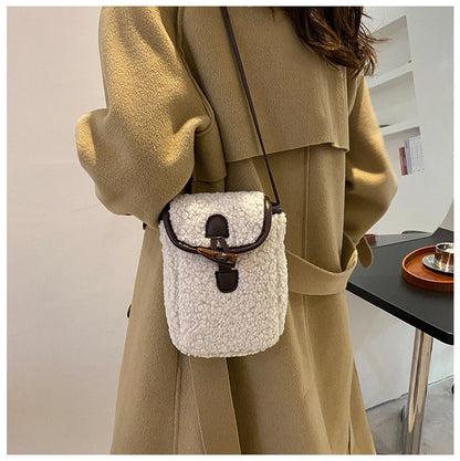 Fashion Winter Lambswool Phone Bag Sweet Lovely Portable Women Wallets Square Purse Faux Fur Plush Shoulder Bags Purses Handbags