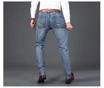 Wthinlee Calça Jeans Masculina Nova, Casual, Reta, Elástica, Moda Clássica, Azul, Preta, Trabalho, Calças Jeans Masculinas de Marca