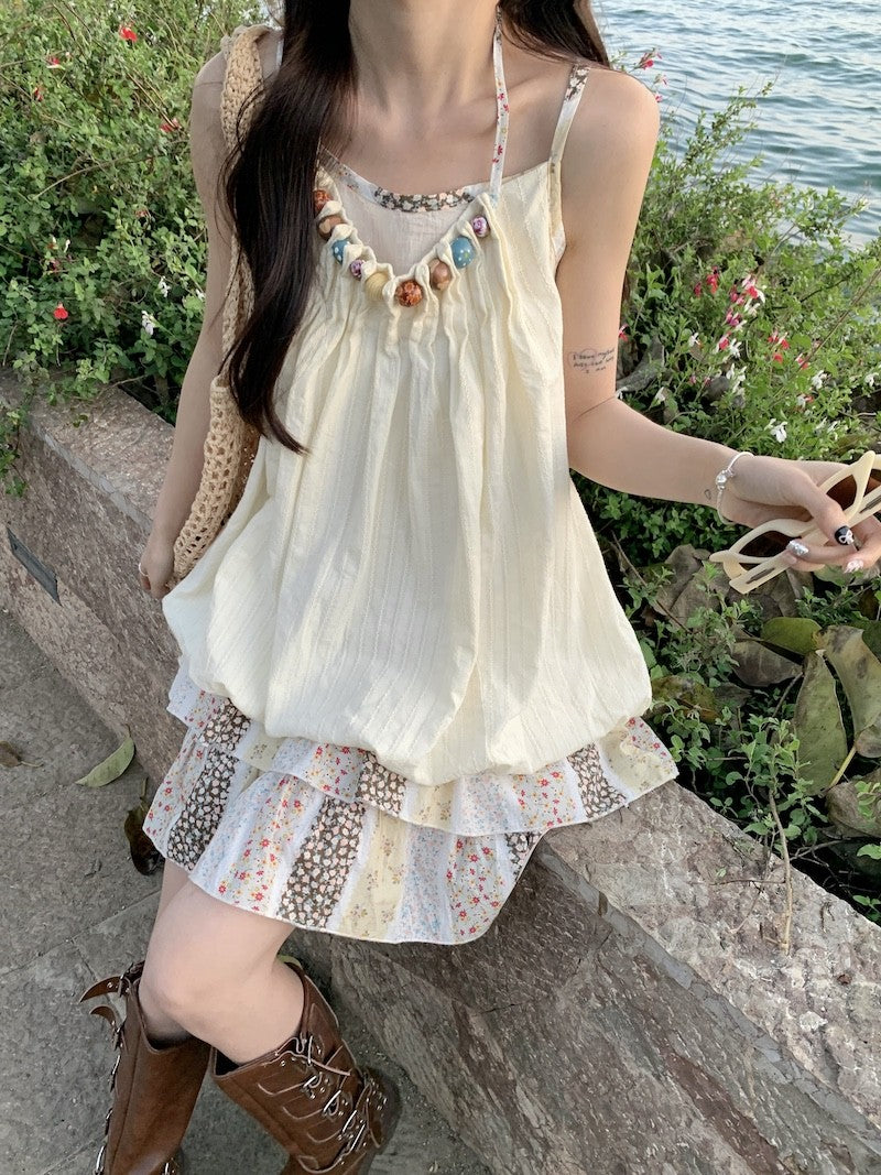 Vacation Mode Floral Slip Dress Women Mixed Print Layering Piece Slender Silhouette Destination Dress Coastal Grandmother Style