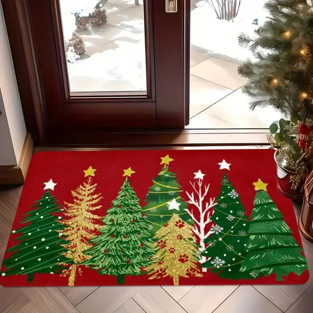 Merry Christmas Christmas Tree Enlargement Doormat Machine Washable for Living Room, Bedroom, Kitchen, Household Entry Doormat