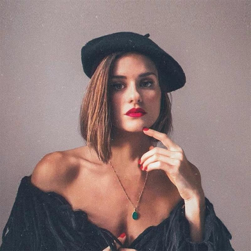 Boina de lã sintética quente de inverno feminina meninas artista francesa gorro chapéu vermelho preto roxo bege laranja Kawaii bonés de topo plano aquecedores