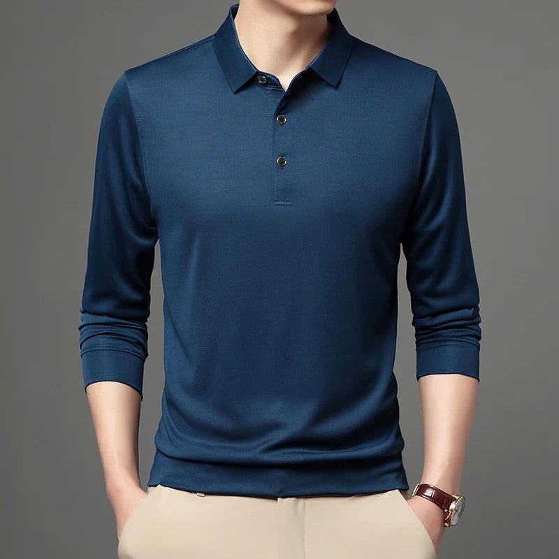 Spring and Autumn Long Sleeve Polo Shirt Polo Collar Solid Men's Long Sleeve T-shirt