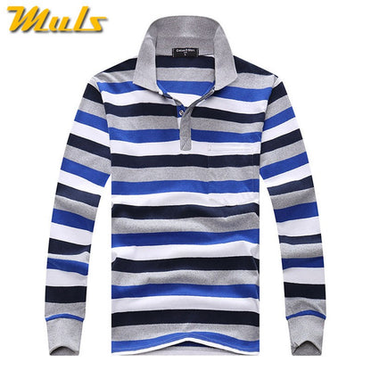 Cotton Polos Men Long Sleeve Mens Polo Shirt Spring Autumn Striped Male Polo Dress Classic Business 2018 Father Gift Drop Ship