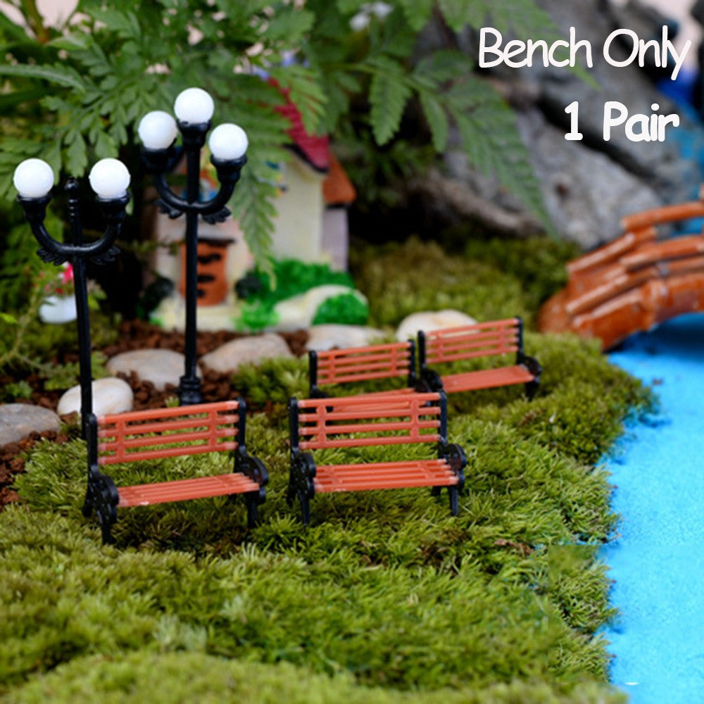 1SET Doll House Miniature Bench Stools White Chair Cute Fairy Garden Gnome Moss Terrarium Bonsai DIY Craft Home Decoration