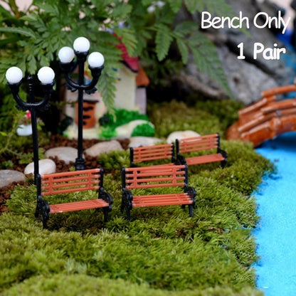 1SET Doll House Miniature Bench Stools White Chair Cute Fairy Garden Gnome Moss Terrarium Bonsai DIY Craft Home Decoration