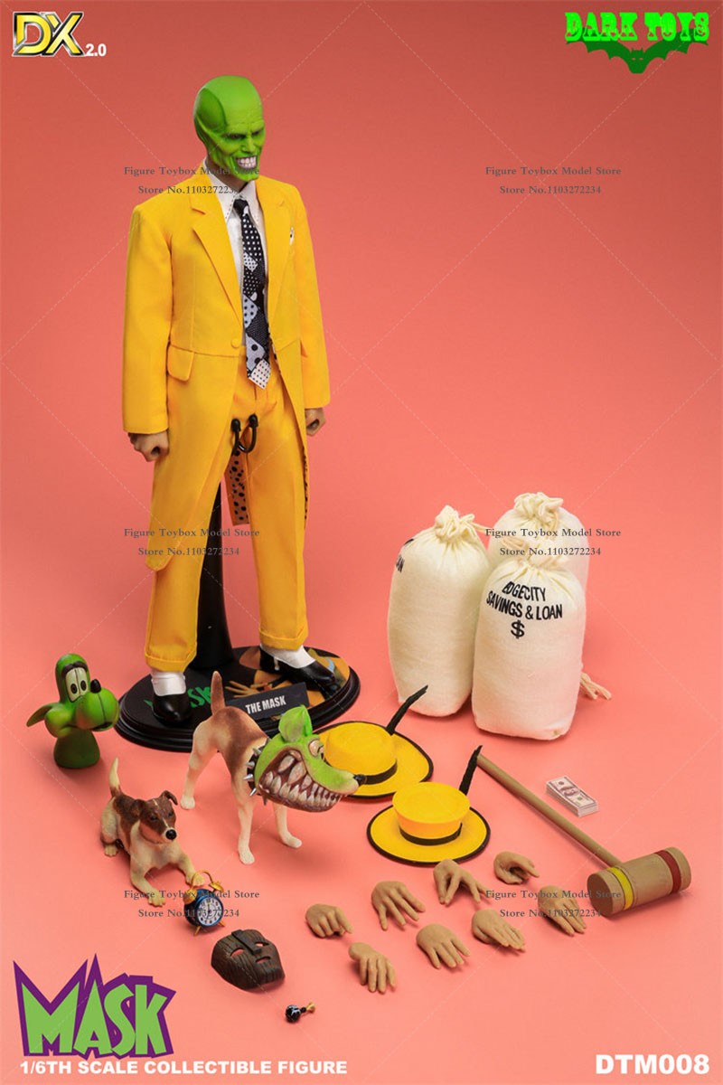 DARK TOYS DTM008 DX 2.0 Versão de Luxo 1/6 A Máscara Jim Carrey com Rosto Verde Terno Amarelo Figura de Ação 12 polegadas Modelo para Exibição