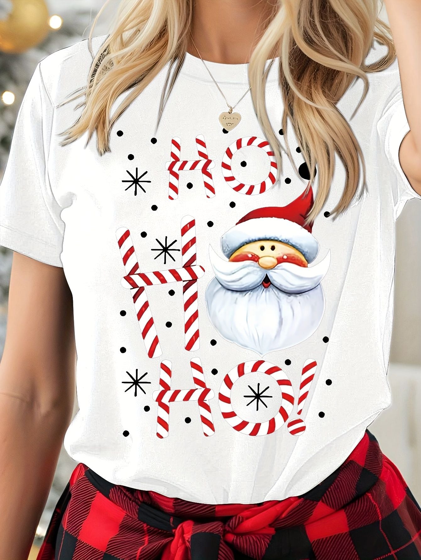 Women's Christmas T-Shirt Holiday Top Tee Round Neck 100% Cotton Shirt Festive Wear Cheerful Print Short Sleeve T Shirt