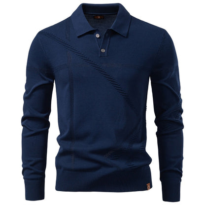 New Autumn Winter Thermal Comfort Mens Polo Shirt For Solid Stripe Long Sleeve Slim Fit Warm Social Casual Sweater for Men