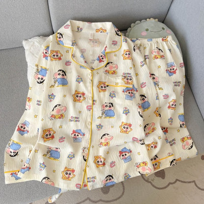 Harajuku Style Kawaii Sweet Loungewear 2 PC Set Line Star Dog Print Cute Casual Women's Pajamas Autumn Long New Fashion Homewear