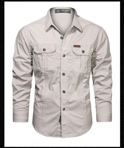 Spring Autumn Fashion Men's 100% Cotton Long-Sleeved Solid Color Premium Casual Shirt Multi Pockets 6XL Large Size Cargo Jackets