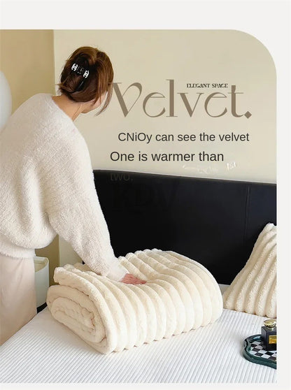 Luxury Soft Faux Rabbit Fur Throw Blanket Fluffy Warm Solid Color Plush Blanket for Sofa Bed Single Double Spring Autumn Plaid