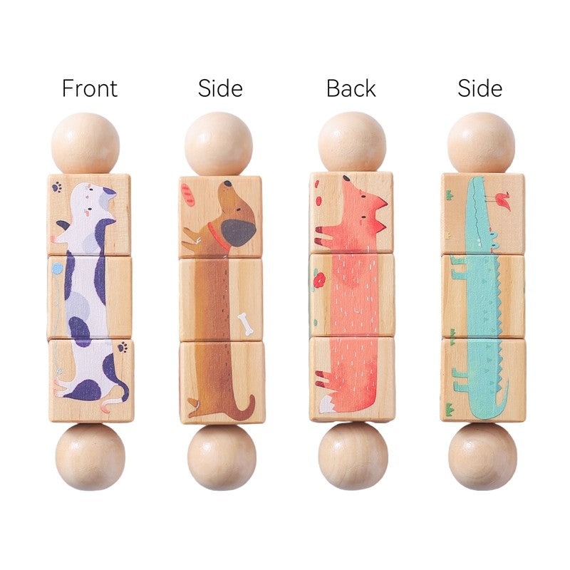 1pc Baby Wooden Rotating Rattle Animal Matching Newborn Soothing Toy Rotate Blocks Rotating Puzzle Montessori Toys for Babys