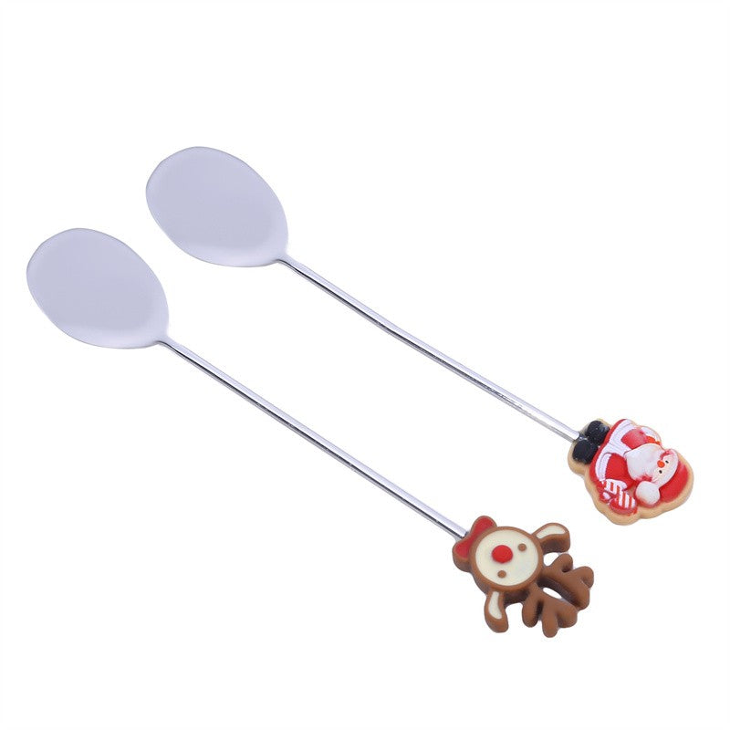 Christmas Gift  Deco Tableware Cutlery Set Elk Christmas Tree Decoration Dessert Spoon Fruit Fork Coffee Spoon Cutlery Gift