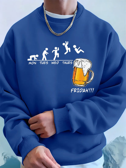 Friday Beer Lover Funny Printed Men Sweatshirt Winter Fleece Warm Hoodies Korean Loose Crewneck Pullovers Hip Hop Male Clothes