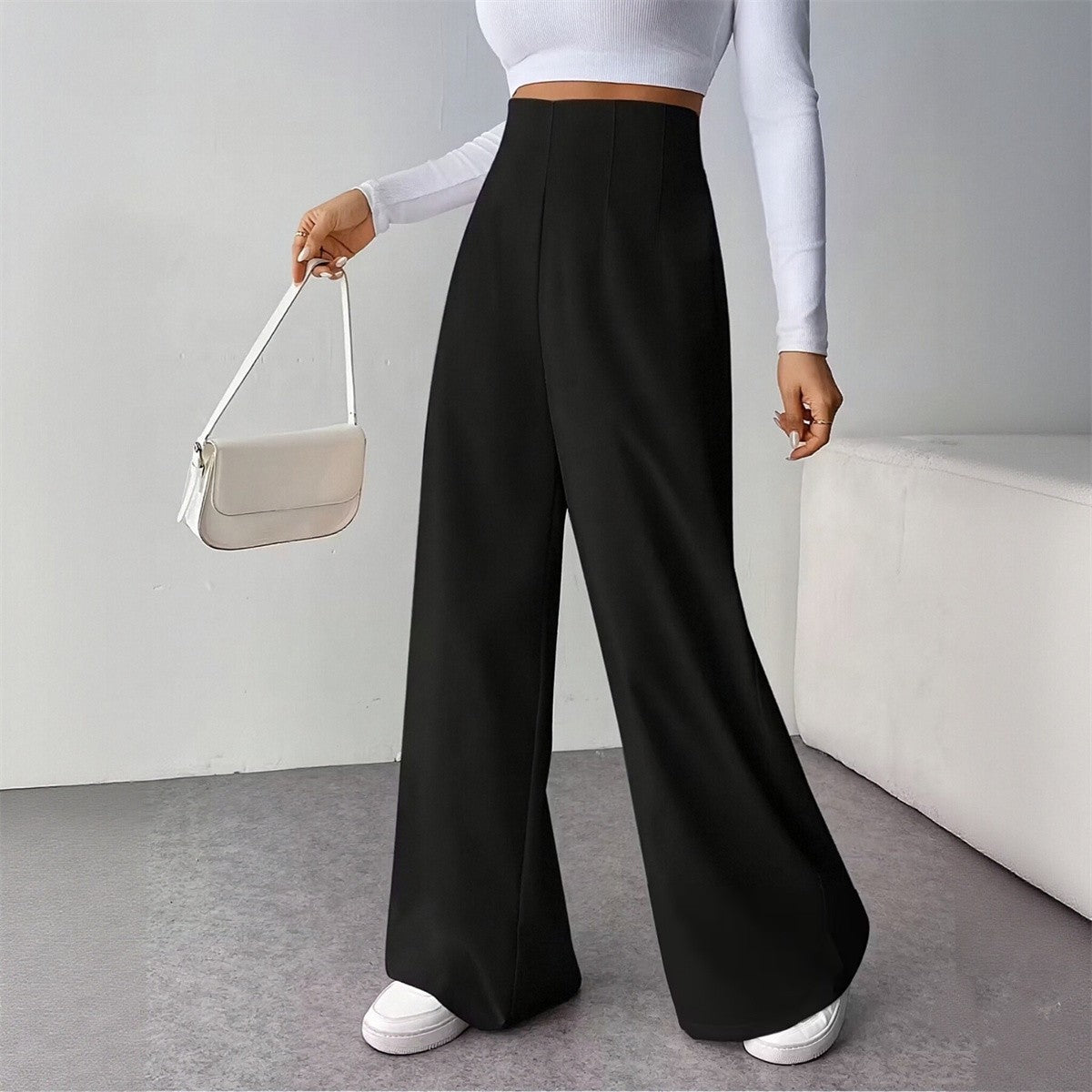 Women Elegant Wide Leg Pant 2025 Fashion New In High Waist Solid Trousers Office Lady French Pants Female Casual Street Clothing