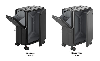 Nova Bagagem com Abertura Frontal de Grande Capacidade, Expansível, Porta-Copos, Carregamento USB, Alça Telescópica e Rodas Universais