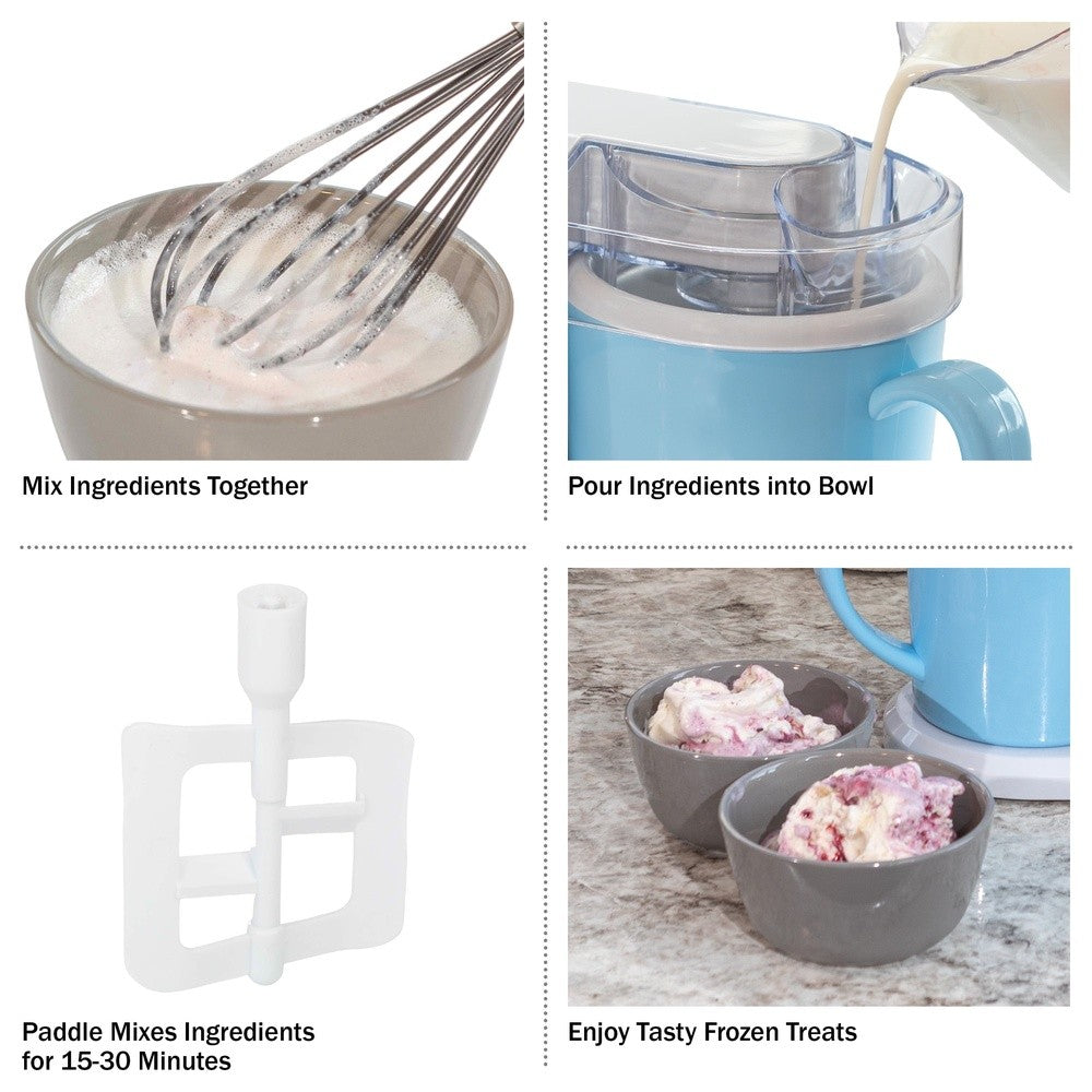 Sorveteira Elétrica DIY Máquina de Sorvete, Gelato e Iogurte Congelado Mini Eletrodoméstico de Cozinha Tigela Dupla Receita Incluída Compacta