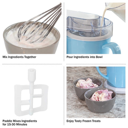 Sorveteira Elétrica DIY Máquina de Sorvete, Gelato e Iogurte Congelado Mini Eletrodoméstico de Cozinha Tigela Dupla Receita Incluída Compacta