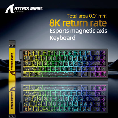 Teclado com Switch Magnético ATTACK SHARK X68HE Com Fio e FREEWOLF F68 Com Fio F68Pro Sem Fio para Jogos Profissionais 8K Hz 0,01mm Gatilho Rápido