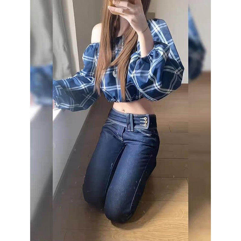 Women's High Waist Blue Flared Jeans Bleach Bootcut Korean 2000s High Street Baggy Denim Pants Y2k Japanese Harajuku Bell Bottom