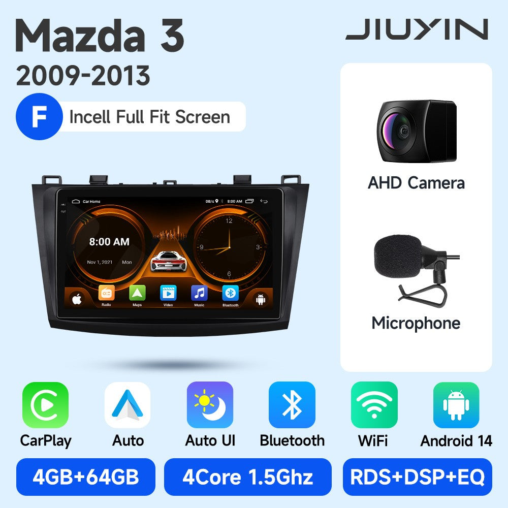 JIUYIN Rádio automotivo 2 Din para Mazda 3 2009 2010 2011 2012 2013 Android 13 Multimedia Player 4G GPS Navegação Carplay DVD Unidade Central
