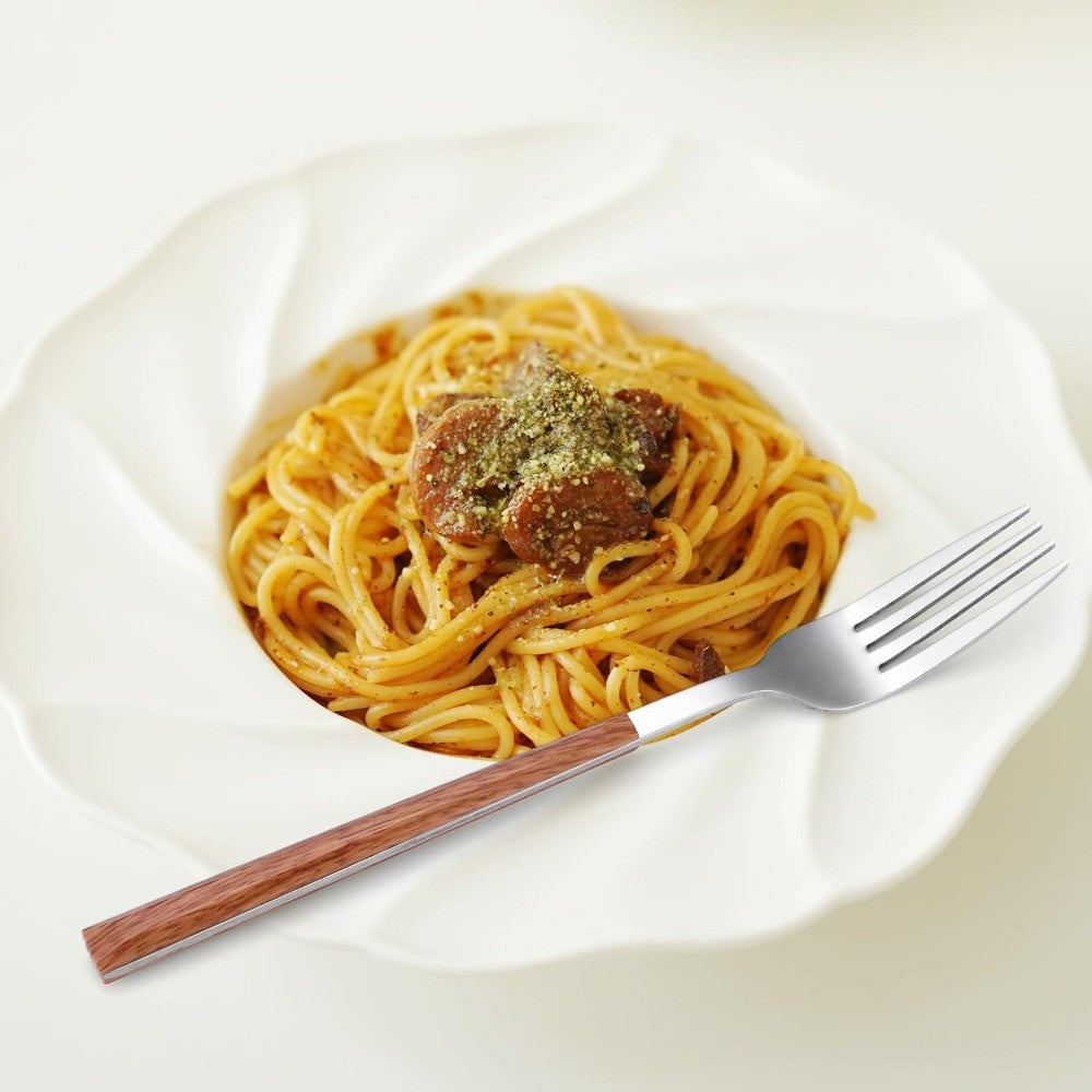 Conjunto de 5 Peças de Talheres Faca Garfo e Colher Conjunto de Talheres de Aço Inoxidável Cabo de Madeira de Imitação Conjunto de Talheres Fácil de Limpar e Reutilizável