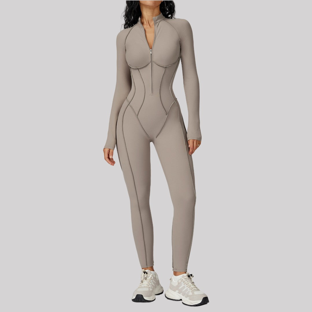 Seamless Yoga Jumpsuit Peach Hip High Elasticity Zipper Bodysuit Long Sleeves One-Piece Workout Clothes Gym Leggings Sportswear