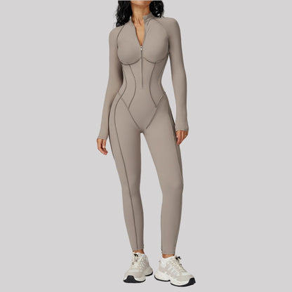 Seamless Yoga Jumpsuit Peach Hip High Elasticity Zipper Bodysuit Long Sleeves One-Piece Workout Clothes Gym Leggings Sportswear