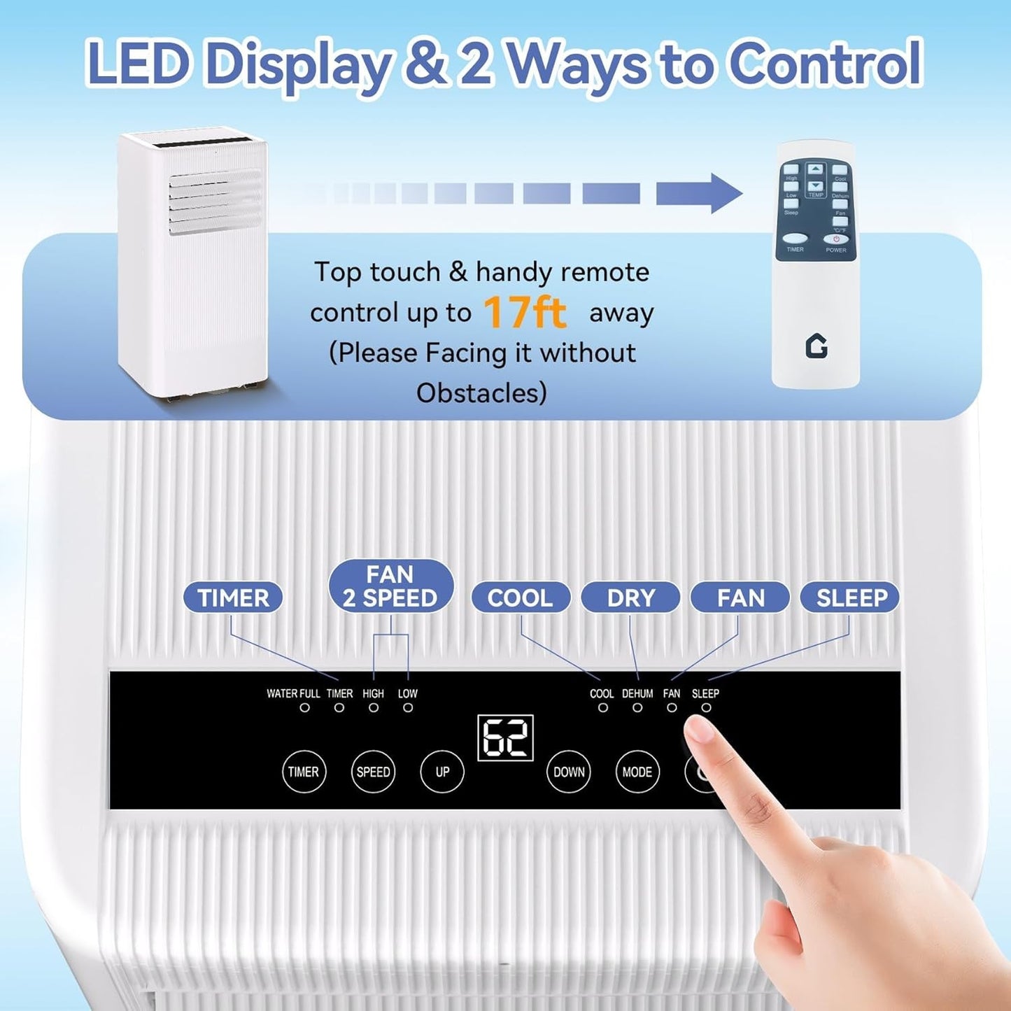 Ar Condicionado Portátil, 10000 BTU, Unidade de CA Remota com Função de Refrigeração, Desumidificador e Ventilador, Resfria até 52 m².