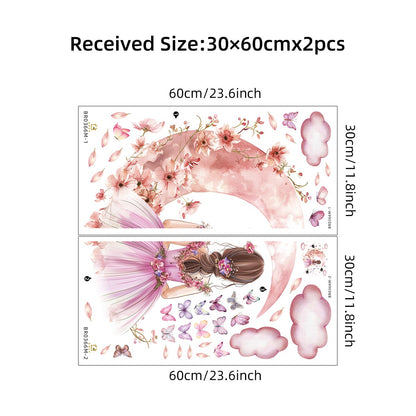 Girl Moon Butterflies Wall Stickers Kid Girls Room Bedroom Decoration Baby Nursery Home Decor Accessories Living Room Wall Decal