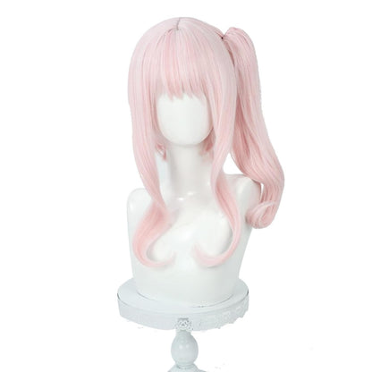 Cute Pink Ponytail Wig Akiyama Mizuki Anime Cosplay Long Curly Hair Wigs with Bangs Heat Resistant Synthetic Wigs