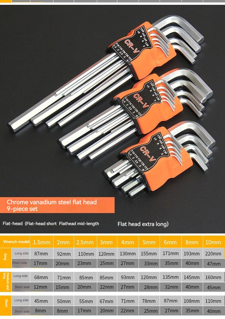 9PCS/Set L Type Double-End Screwdriver Hex Wrench Set Allen Key Hexagon Flat Ball Torx Star Head Spanner Key Set Hand Tools